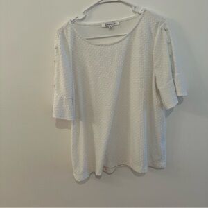 Rose + Olive Womens Swiss Dot Button Back Tunic Top White Size XL